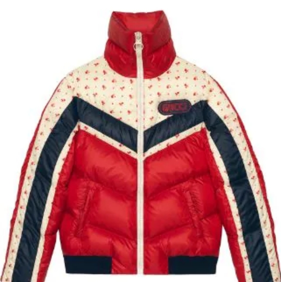 GUCCI Nylon Multicolor with Floral Stripe Puffer Jacket W/ Logo Patch - Picture 1 of 16